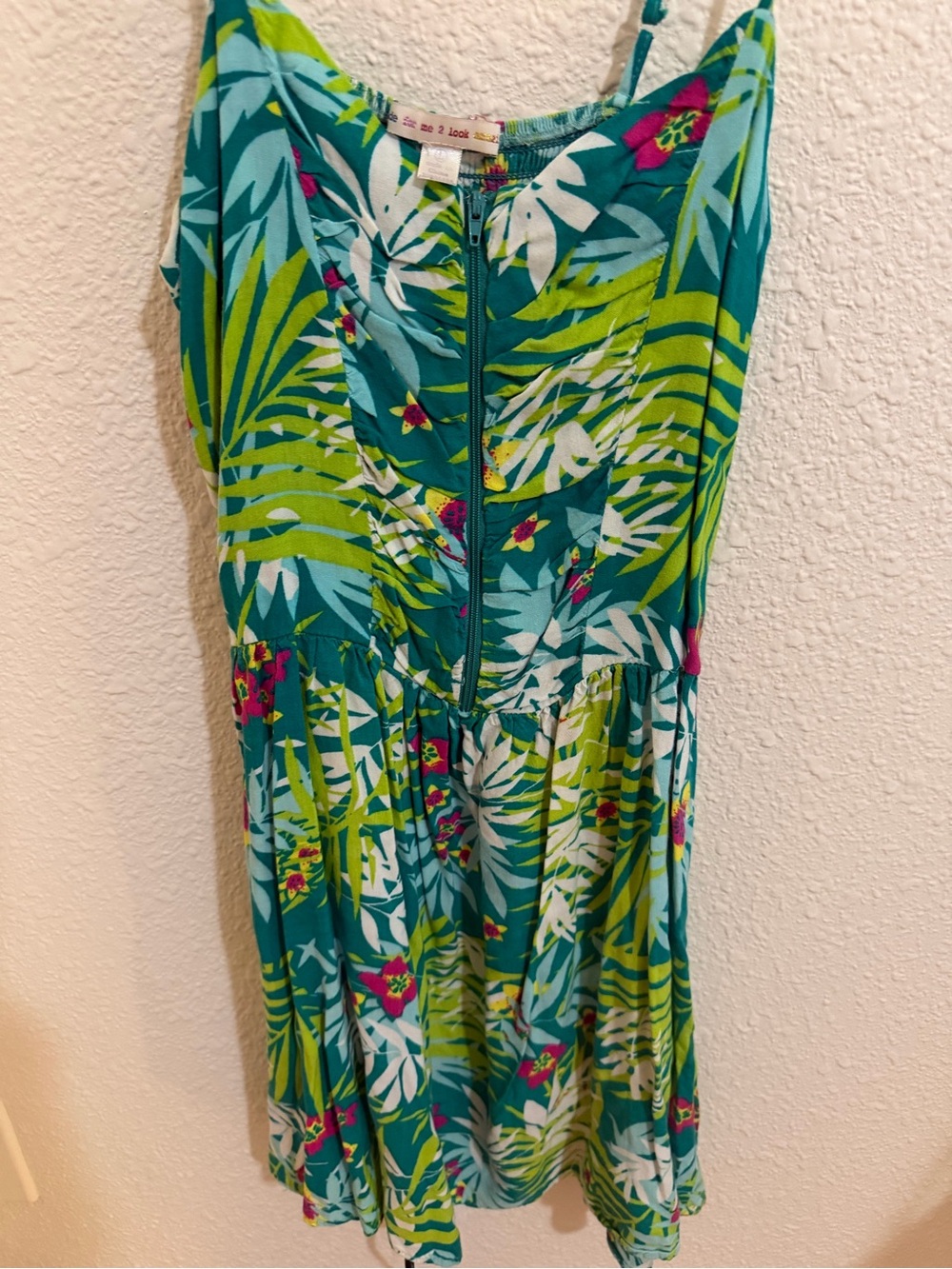 Tropical Teal Floral Mini Sundress with Spaghetti Straps Large
